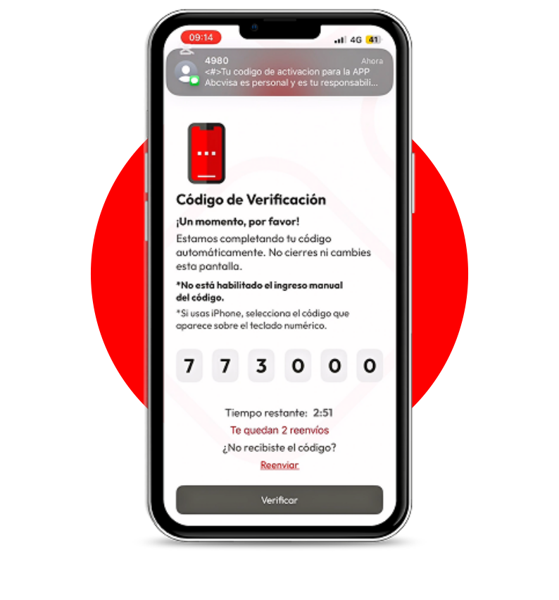 Pantalla ingresar código SMS abcPass