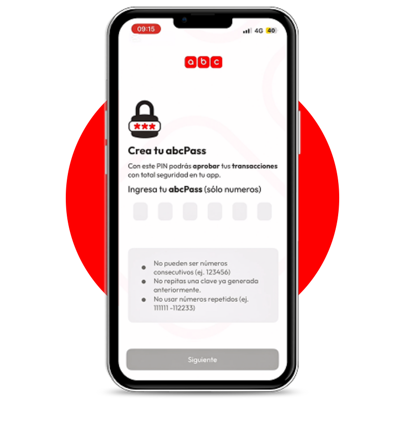 Pantalla crear clave abcPass